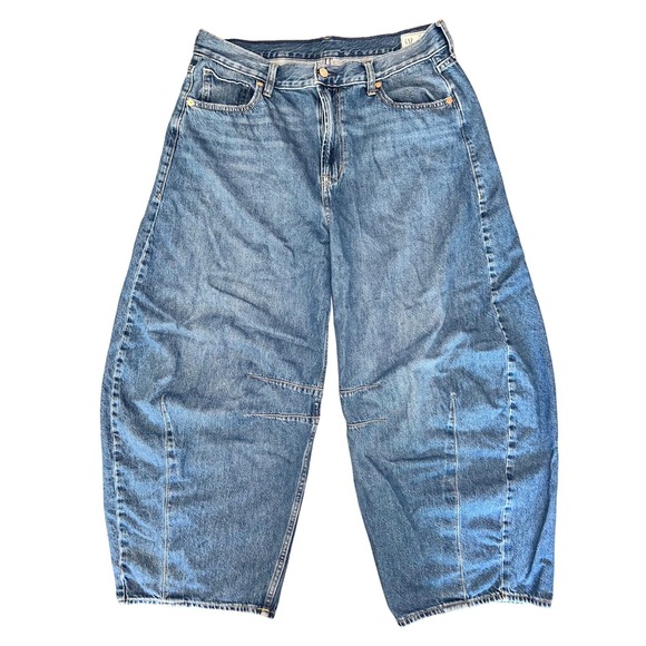 GAP Denim - Gap Horseshoe Barrel High Rise Jeans Medium Wash Wide Leg Curved 32 14R Cotton